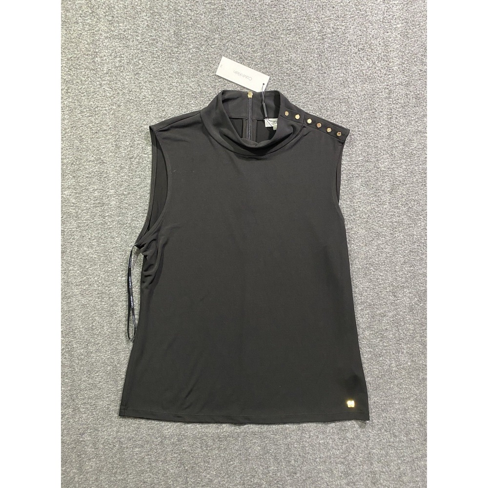 Calvin Klein Sleeveless Top Womens Black Studded Mock Neck Evening Size L